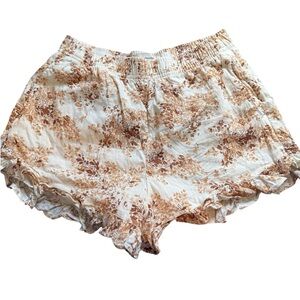 Abercrombie & Fitch Size Medium Linen Shorts Floral Tan White Ruffle Summer
